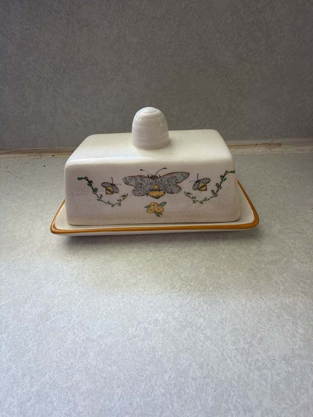 Seeds & Sunshine Ceramic Covered Butter Dish with Butterfly and Bee Design